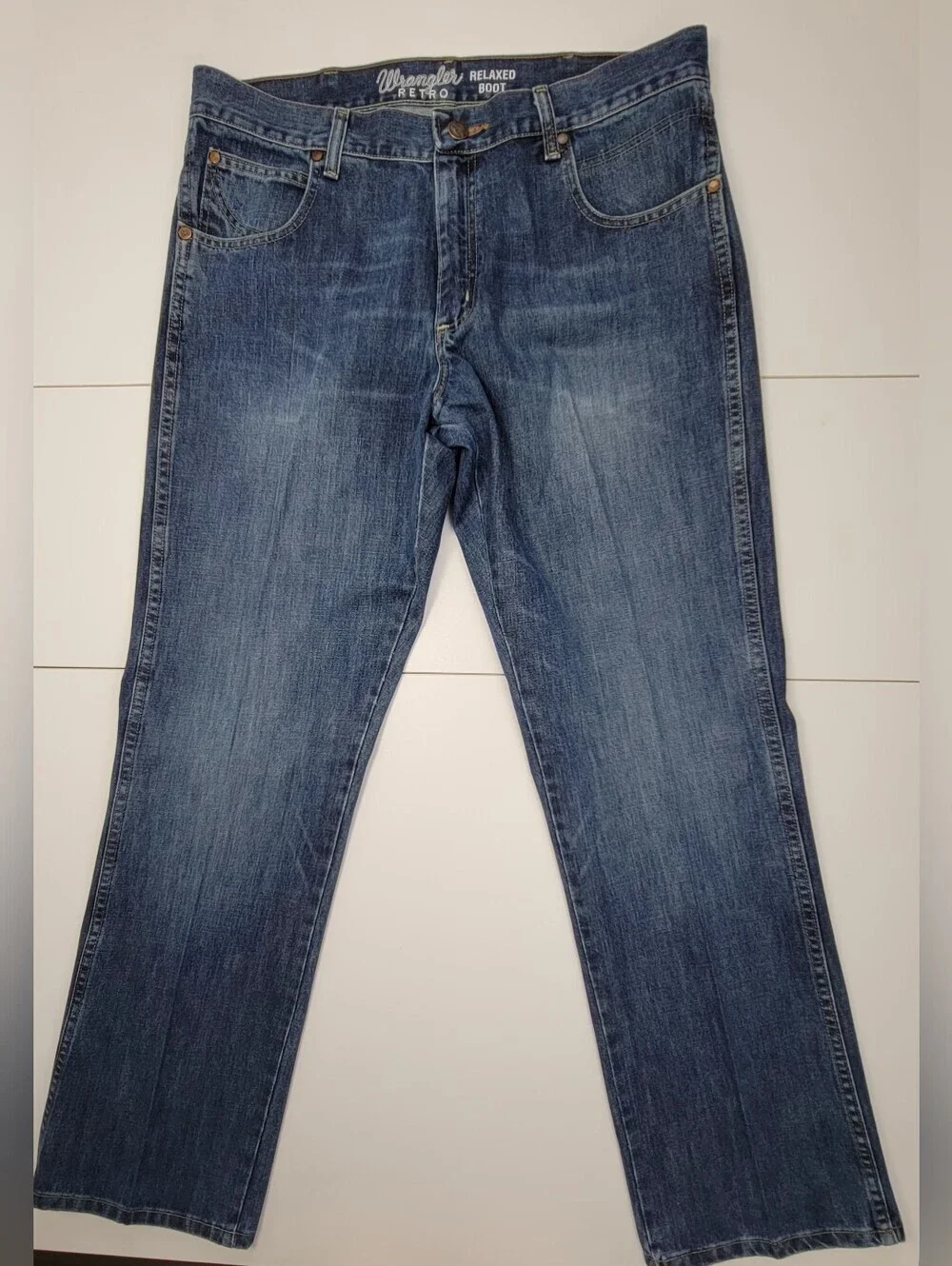 Wrangler Retro Jeans Mens 36X32 Relaxed Boot Western Cowboy Blue Denim Dark